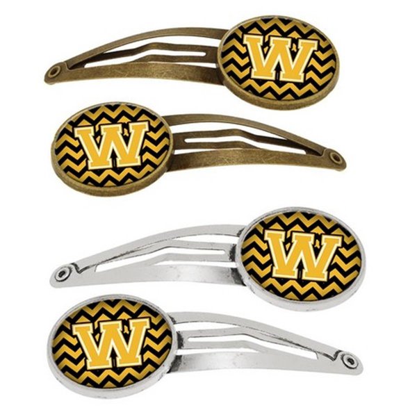 Carolines Treasures Letter W Chevron Black and Gold Barrettes Hair Clips, Set of 4, 4PK CJ1053-WHCS4